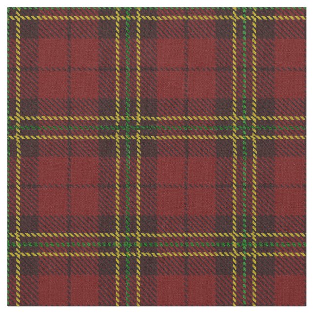 Brick deep Red plaid yellow/green & black stripe Fabric (Close Up)