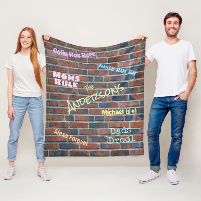 Brick Graffiti Wall Custom Names Fleece Blanket (In Situ)