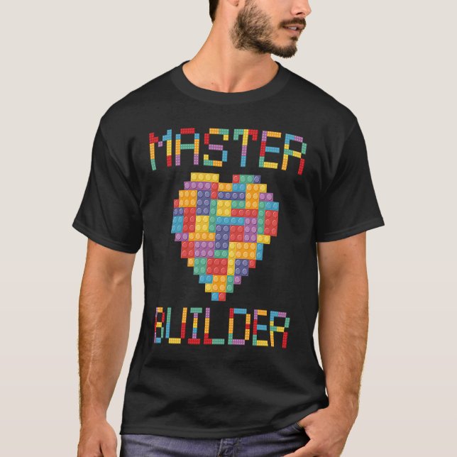Brick Heart Builder  Blocks Master Builder T-Shirt (Front)