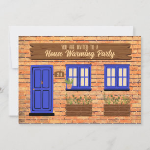 Brick House with Blue Door House Warming Party Invitation