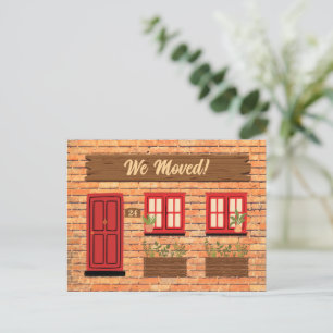 Brick House with Red Door We Moved Announcement Postcard