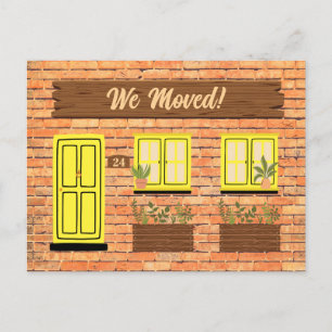 Brick House with Yellow Door We Moved Announcement Postcard
