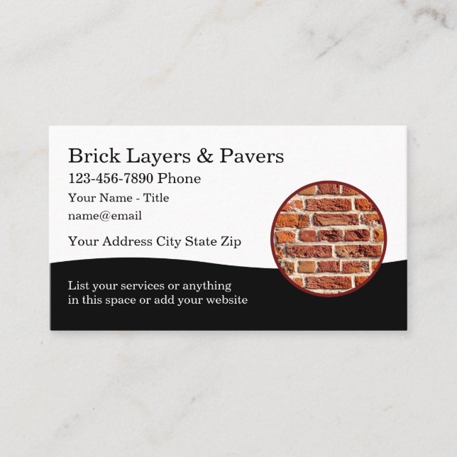 Brick Layers And Pavers Construction  Business Card (Front)
