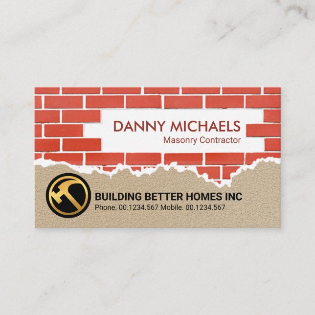 Brick Laying Cement Plaster Renovation Works Business Card (Front)