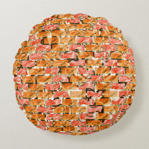 Brick-like drawing with bright shades round cushion