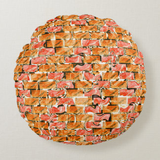 Brick-like drawing with bright shades round cushion