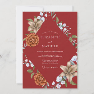 Brick Orange Dahlia Wedding Invitation