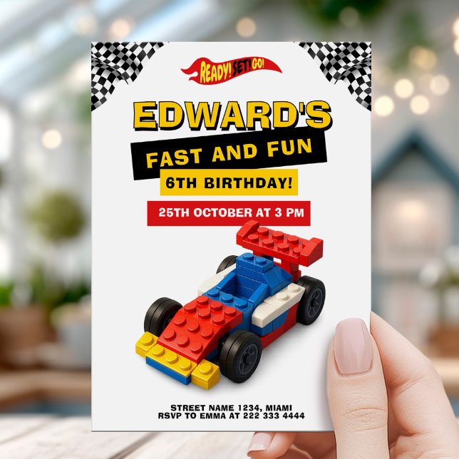 Brick Race Car Kids Birthday Invitation (Creator Uploaded)