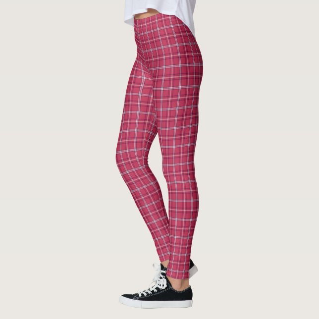 Brick Red and Soft Peach Plaid Leggings (Left)