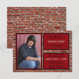 Brick, Red & Black with Photo-3x5Grad Announcement