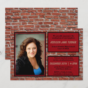 Brick, Red & Black with Photo - Grad Announcement