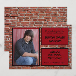 Brick, Red & Black with Photo - Grad Announcement