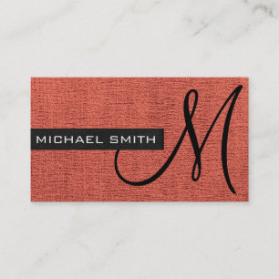 Brick Red Canvas Elegant Monogram Business Card