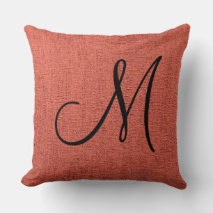 Brick Red Canvas Look Monogram Cushion