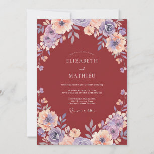 Brick Red Dahlia Wedding Invitation