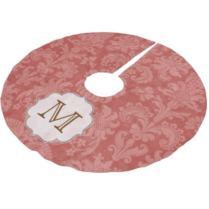 Brick Red Damask Lace Monogram Initial Tree Skirt