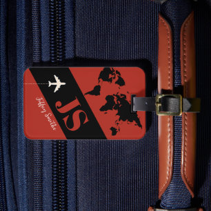 Brick-Red Elegant & Modern Aeroplane Travel Luggage Tag