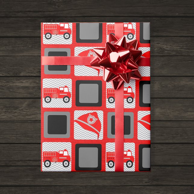 Brick Red Firefighter Party Wrapping Paper (Creator Uploaded)