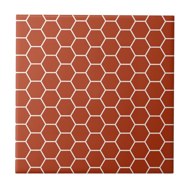 Brick Red Geometric Honeycomb Pattern Tile (Front)