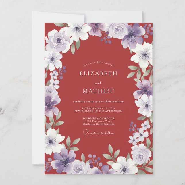 Brick Red Lavish Blossom Wedding Invitation (Front)