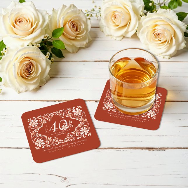 Brick Red Shabby Chic 40 Anniversary Coaster (Creator Uploaded)