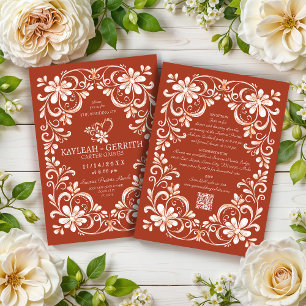 Brick Red Shabby Chic QR Wedding Invitation