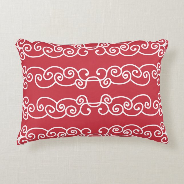 Brick red white scrolls decorative cushion (Front)