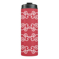 Brick red white scrolls