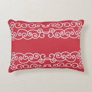 Brick red with white scrolls decorative cushion