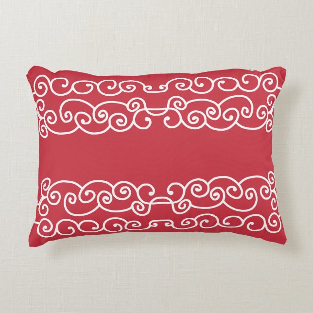 Brick red with white scrolls decorative cushion (Front)