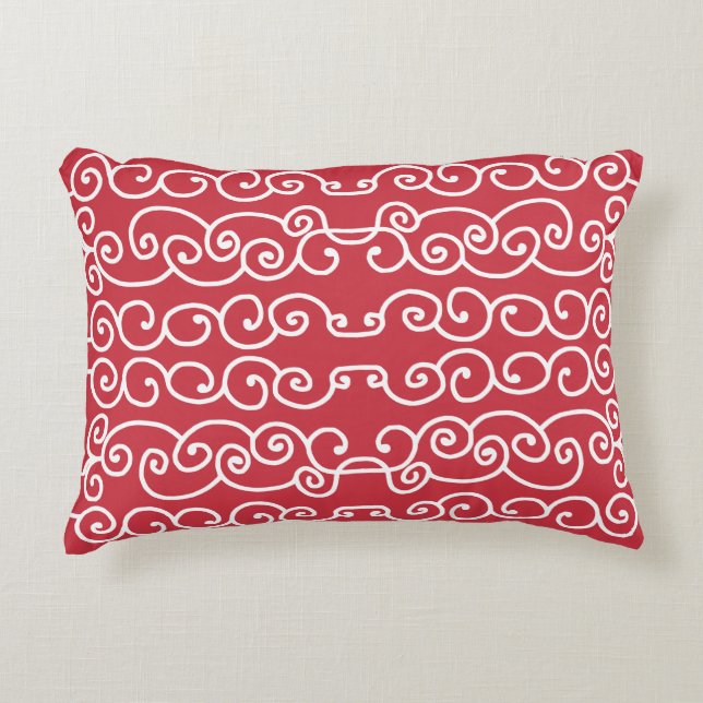 Brick red with white scrolls decorative cushion (Front)