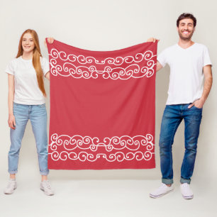 Brick red with white scrolls fleece blanket