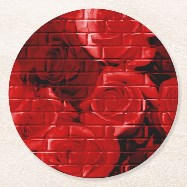 Brick Roses 02 Red-Round Party Coasters (Front)