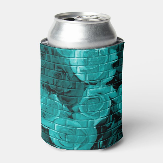 Brick Roses 03 Teal-Drink Can Cooler (Can Front)