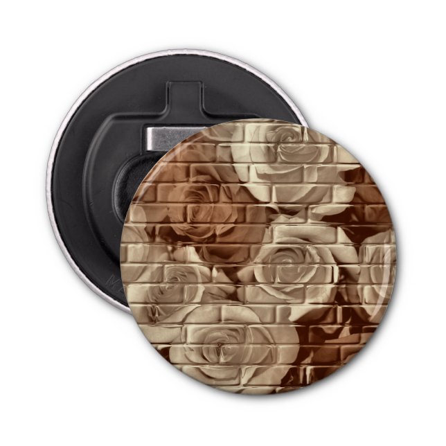 Brick Roses 13 Brown-Round Bottle Opener (Front)