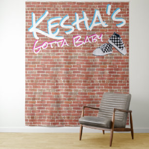 Brick Wall 90's Hip Hop Gender Reveal Photo Booth Tapestry