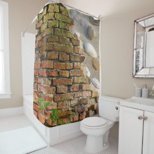 Brick Wall and Sea Shells Shower Curtain