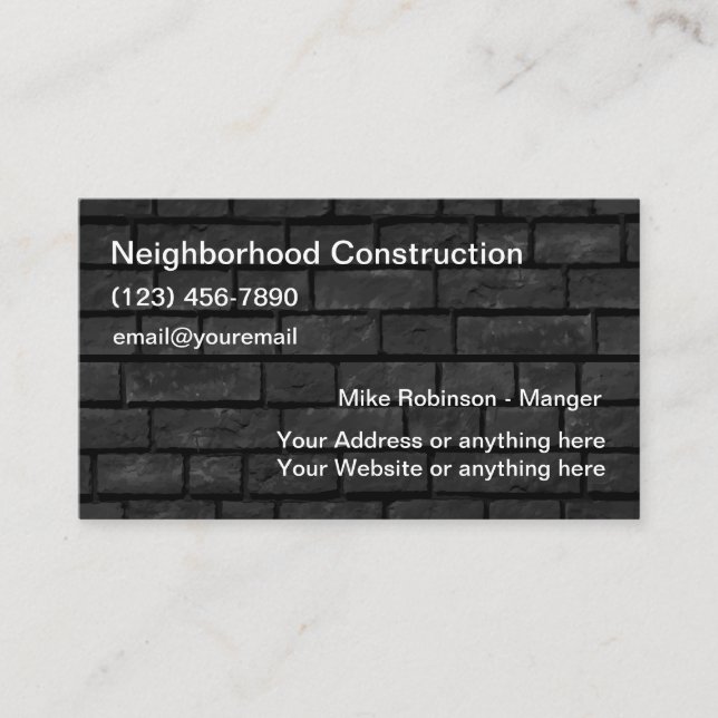 Brick Wall Backdrop Construction Business Cards (Front)