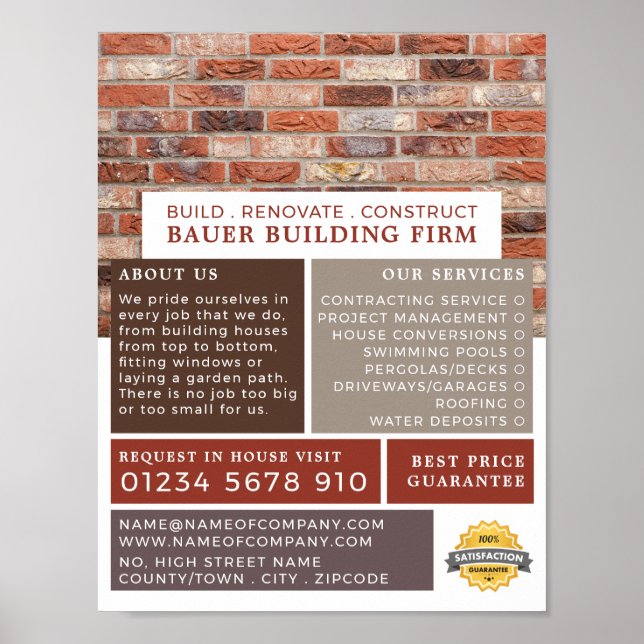 Brick Wall, Building Firm, Builders Advertising Poster (Front)