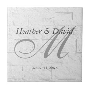 Brick Wall Calligraphy Script Monogram Wedding Ceramic Tile