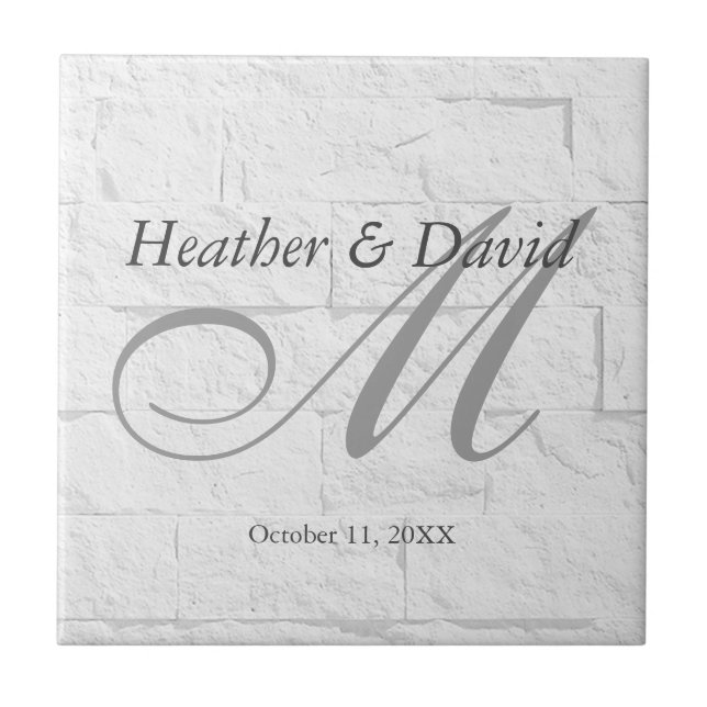 Brick Wall Calligraphy Script Monogram Wedding Ceramic Tile (Front)