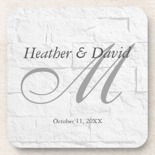 Brick Wall Calligraphy Script Monogram Wedding Coaster