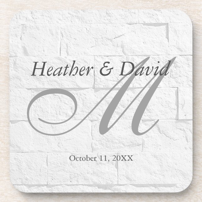 Brick Wall Calligraphy Script Monogram Wedding Coaster (Front)