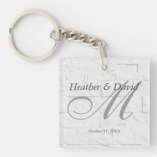 Brick Wall Calligraphy Script Monogram Wedding Key Ring
