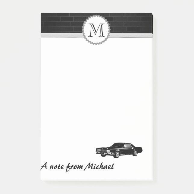 Brick wall classy old car monogram post-it notes (Front)