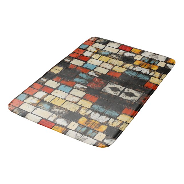 Brick wall colourful bath mat (Angled)