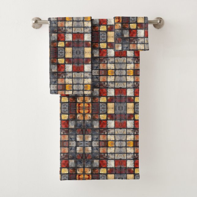 Brick wall colourful bath towel set (Insitu)