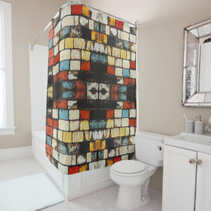 Brick wall colourful shower curtain