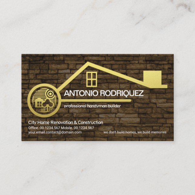 Brick Wall Faux Gold Home Border Builder Handyman Business Card (Front)