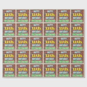 Brick Wall Graffiti Inspired 11th Birthday + Name Wrapping Paper